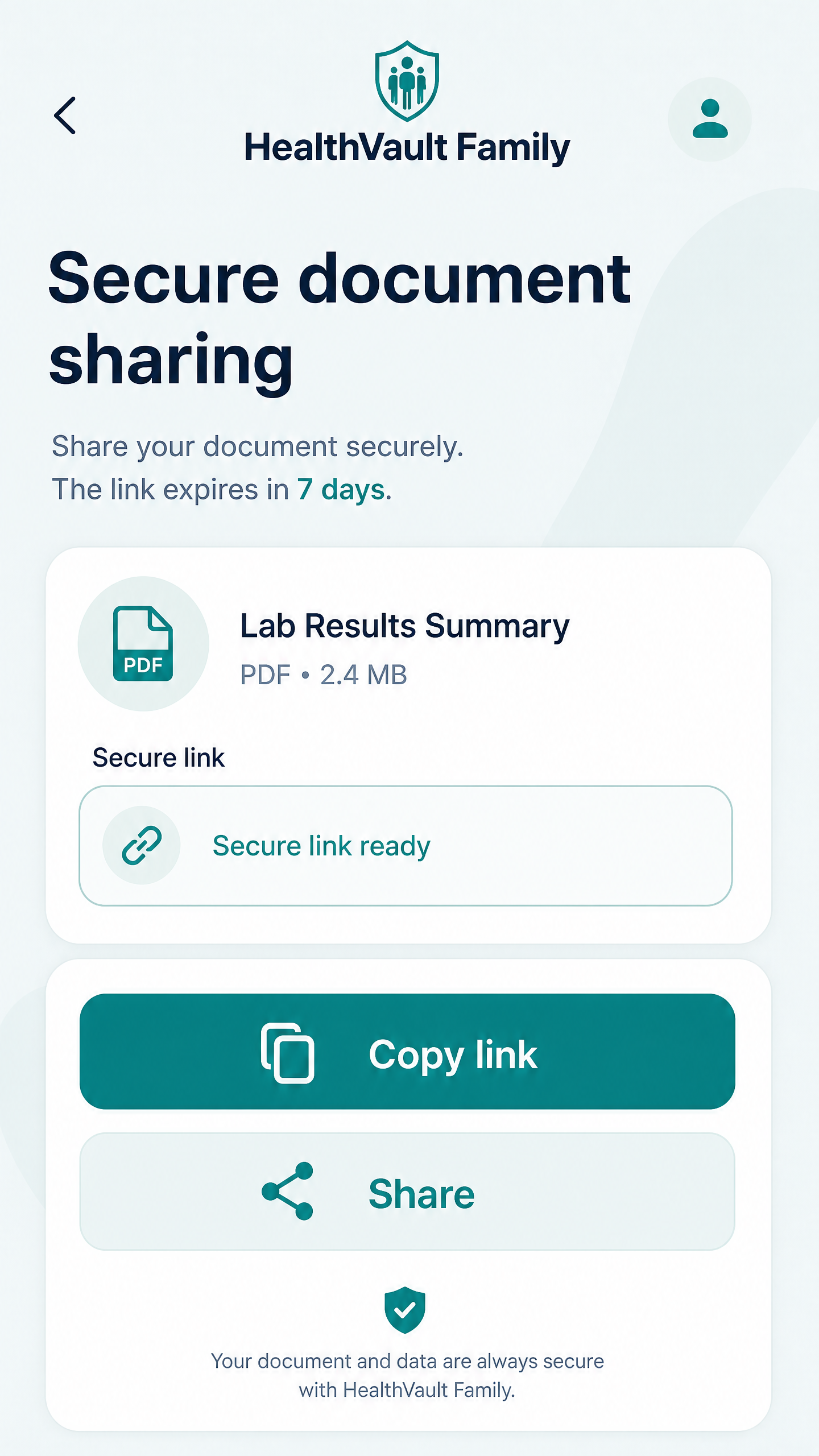 HealthVault Family secure document sharing preview